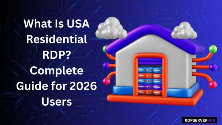What is USA Residential RDP complete guide for 2026 showing a residential server connected through a US residential internet network